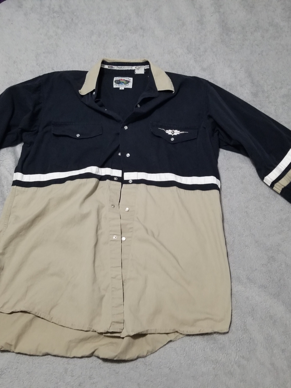 Cumberland Outfitters Men's Two-Tone Navy and Khaki Western Button-Down Shirt